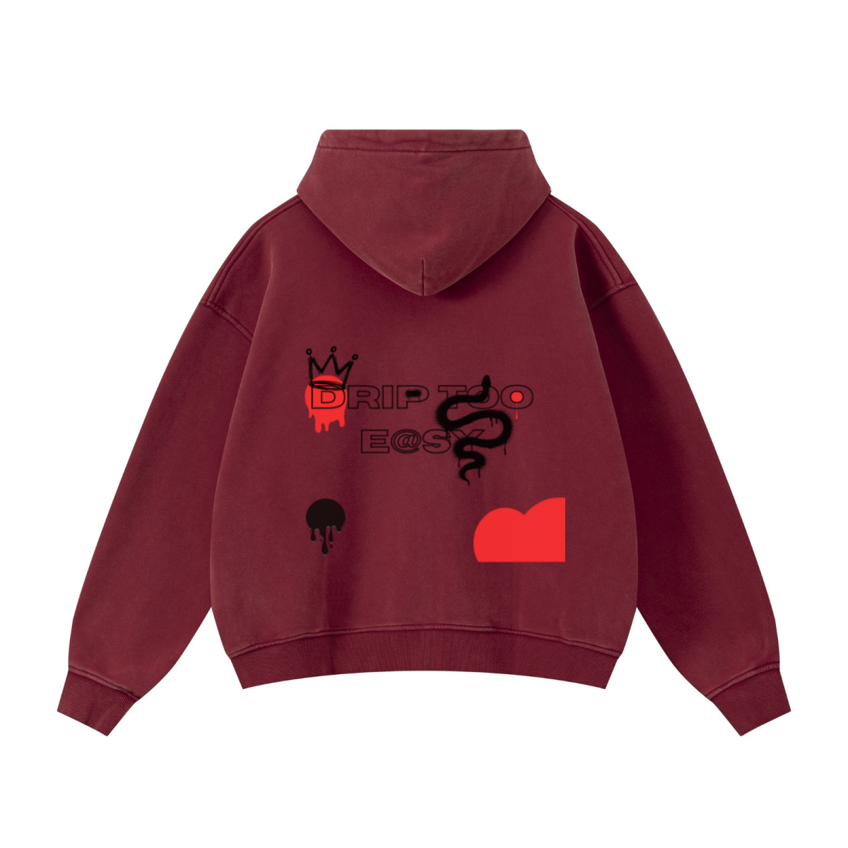 400GSM Unisex Vintage-Wash Boxy-Fit Zip-Up Hoodie Vintage Red