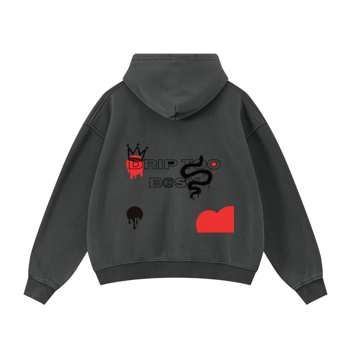 400GSM Unisex Vintage-Wash Boxy-Fit Zip-Up Hoodie Vintage Dark Grey