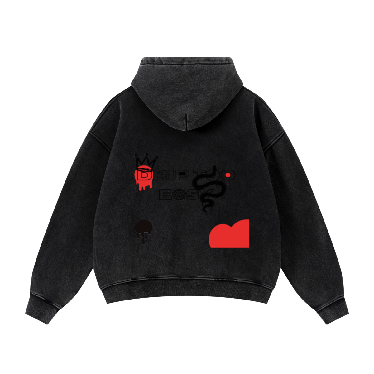 400GSM Unisex Vintage-Wash Boxy-Fit Zip-Up Hoodie Vintage Black