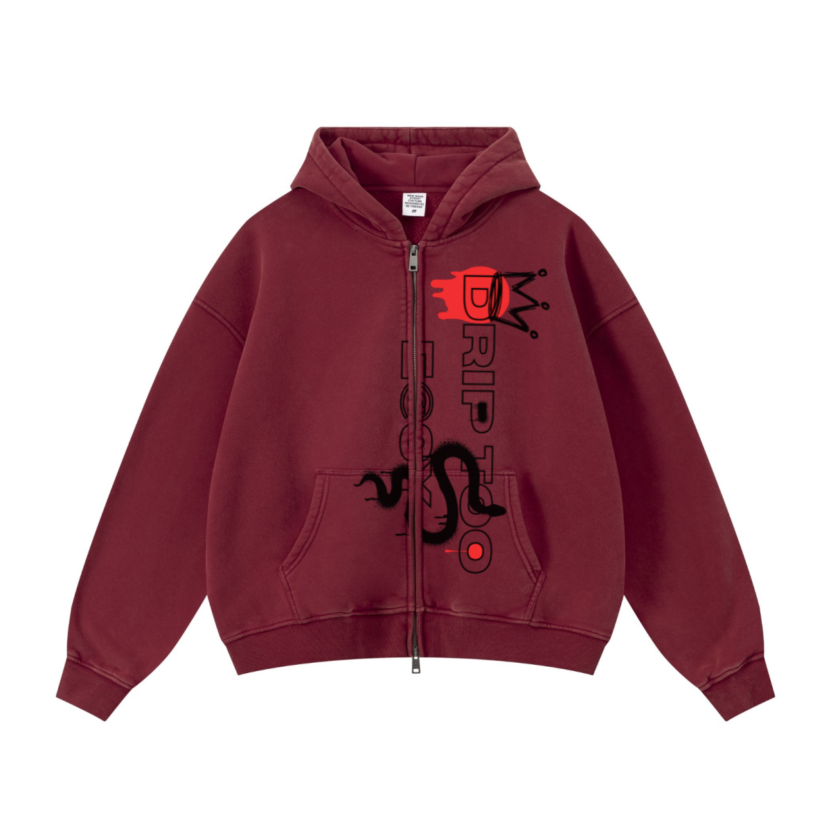 400GSM Unisex Vintage-Wash Boxy-Fit Zip-Up Hoodie Vintage Red