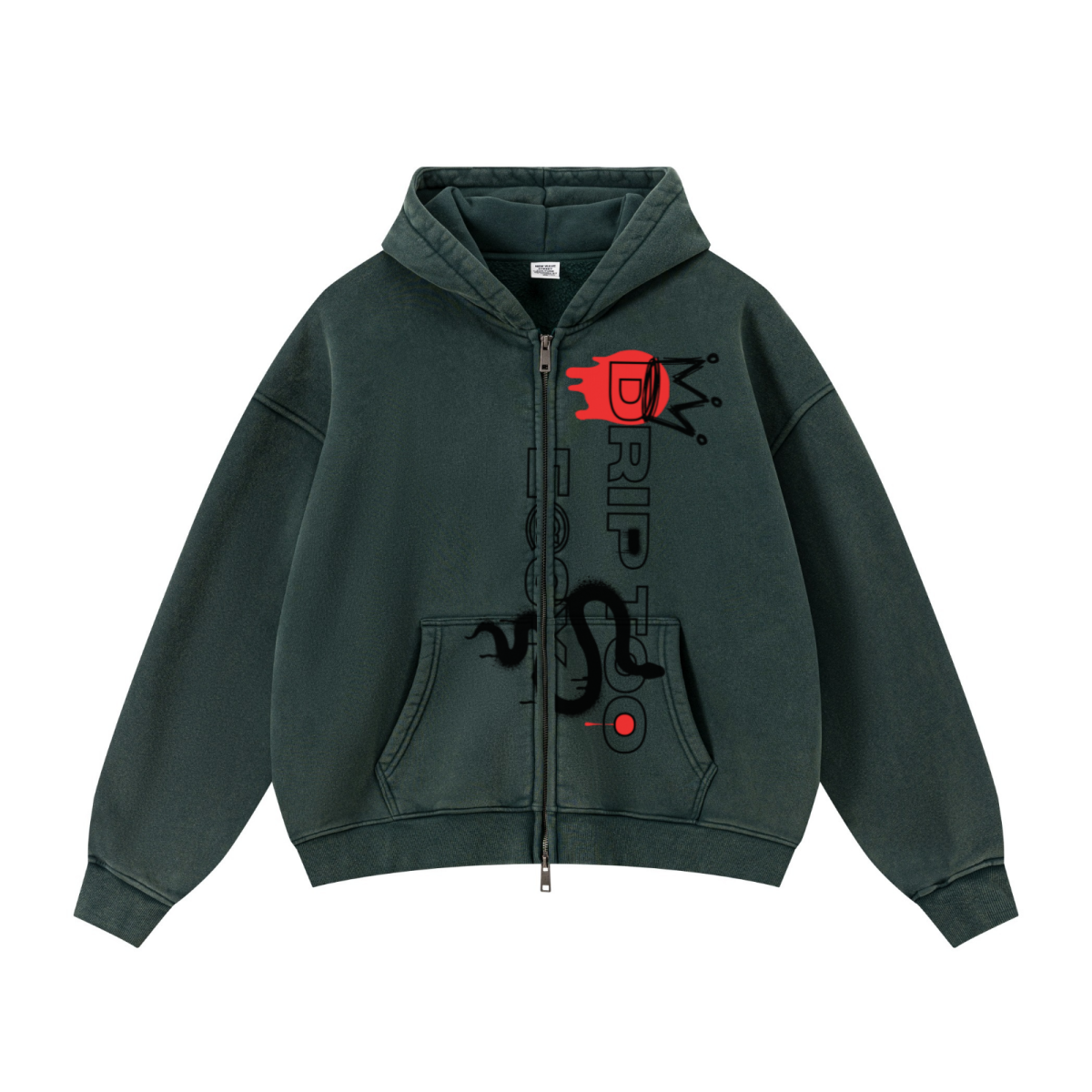 400GSM Unisex Vintage-Wash Boxy-Fit Zip-Up Hoodie Vintage Moss Green