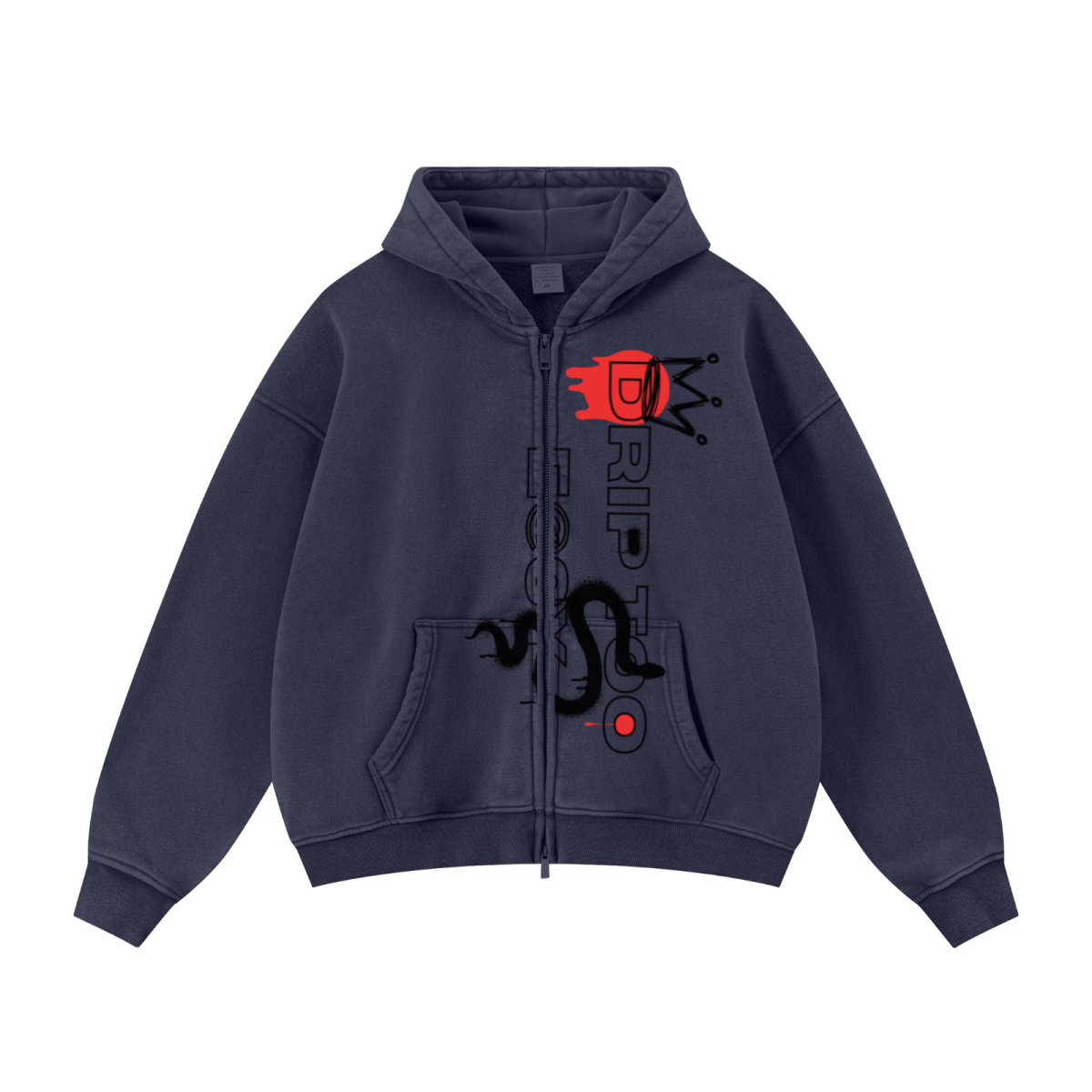 400GSM Unisex Vintage-Wash Boxy-Fit Zip-Up Hoodie Vintage Royal Blue