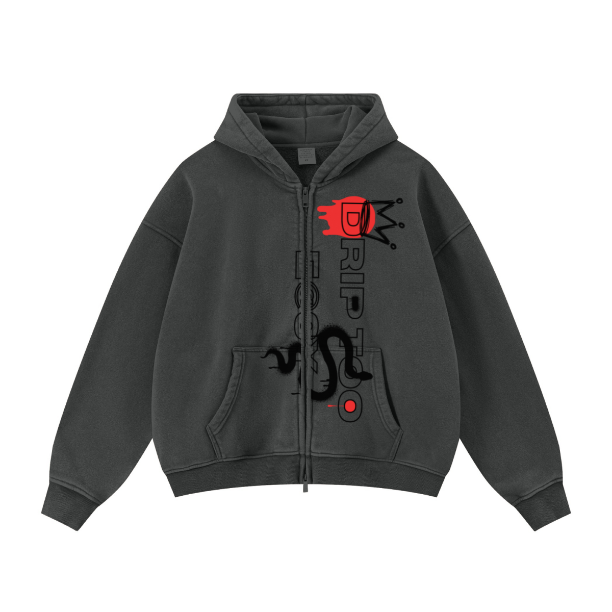 400GSM Unisex Vintage-Wash Boxy-Fit Zip-Up Hoodie Vintage Dark Grey