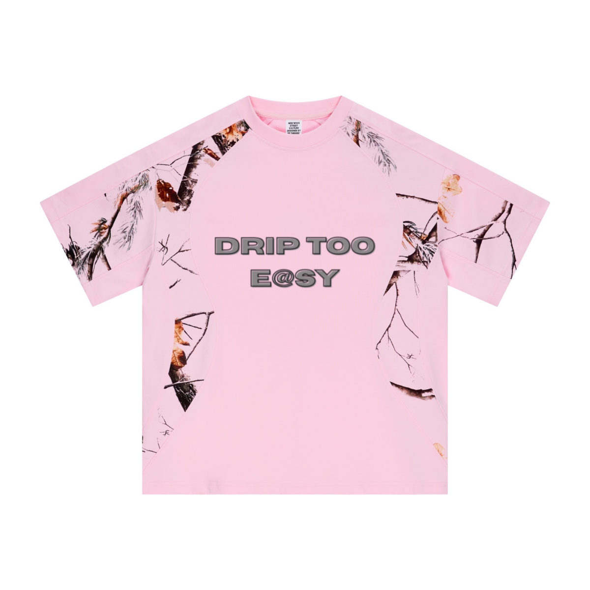 240GSM Men’s Heat-Transfer Branch Print Structured Panel T-shirt Light Pink
