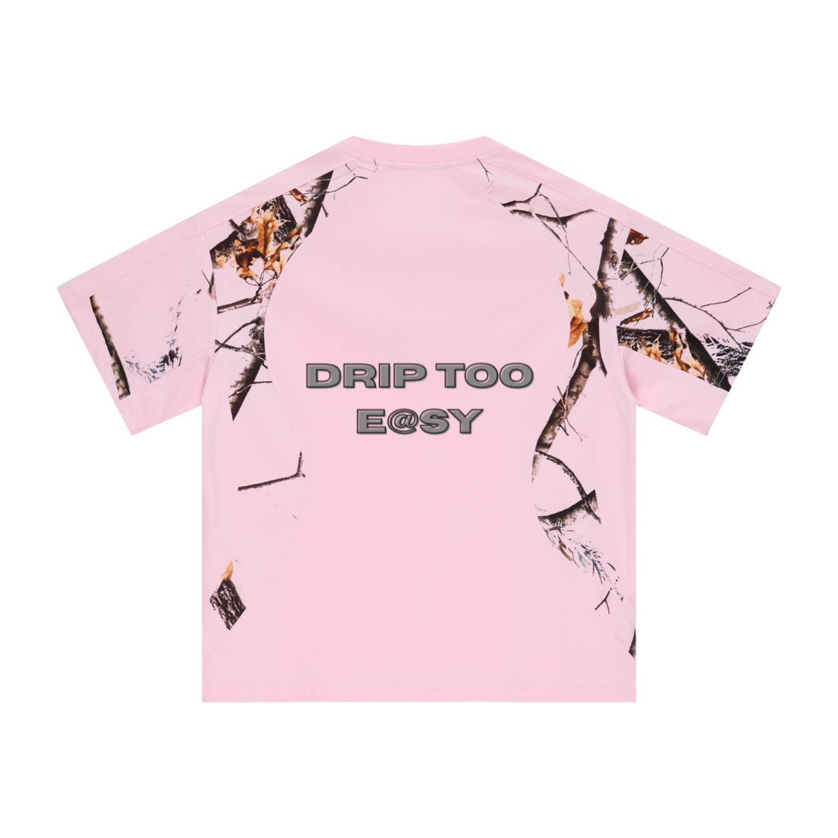 240GSM Men’s Heat-Transfer Branch Print Structured Panel T-shirt Light Pink