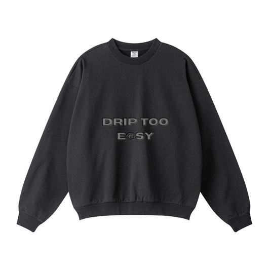 440GSM Unisex Solid-Color French Terry Crew Neck Sweatshirt Black