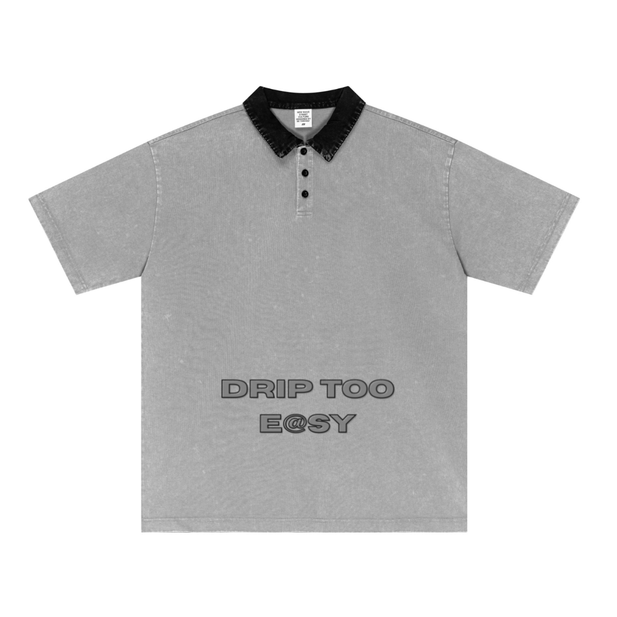 285GSM Unisex Vintage-Washed Unisex  100% Cotton Twill Polo T-Shirt Medium Grey Black