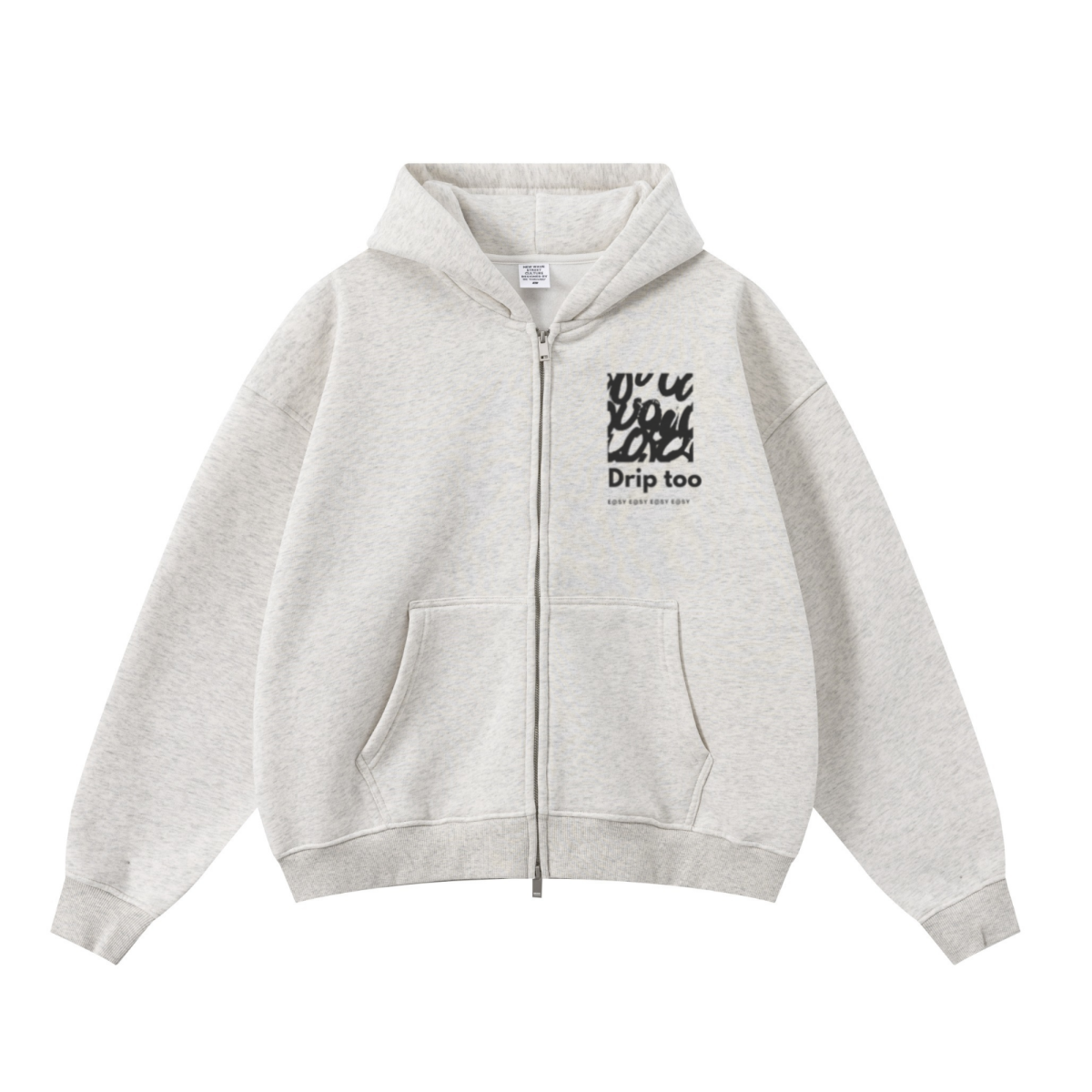 345GSM Unisex Boxy-Fit Double-Zip Hoodie Oatmeal Grey