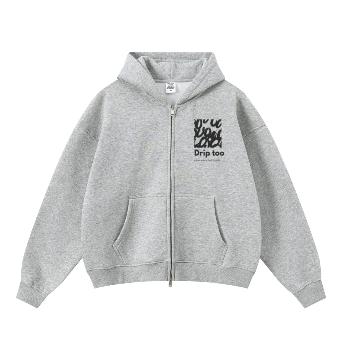 345GSM Unisex Boxy-Fit Double-Zip Hoodie Heathered Grey