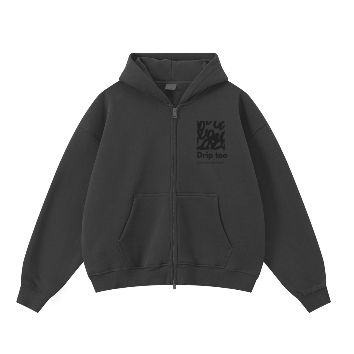 345GSM Unisex Boxy-Fit Double-Zip Hoodie Dark Grey