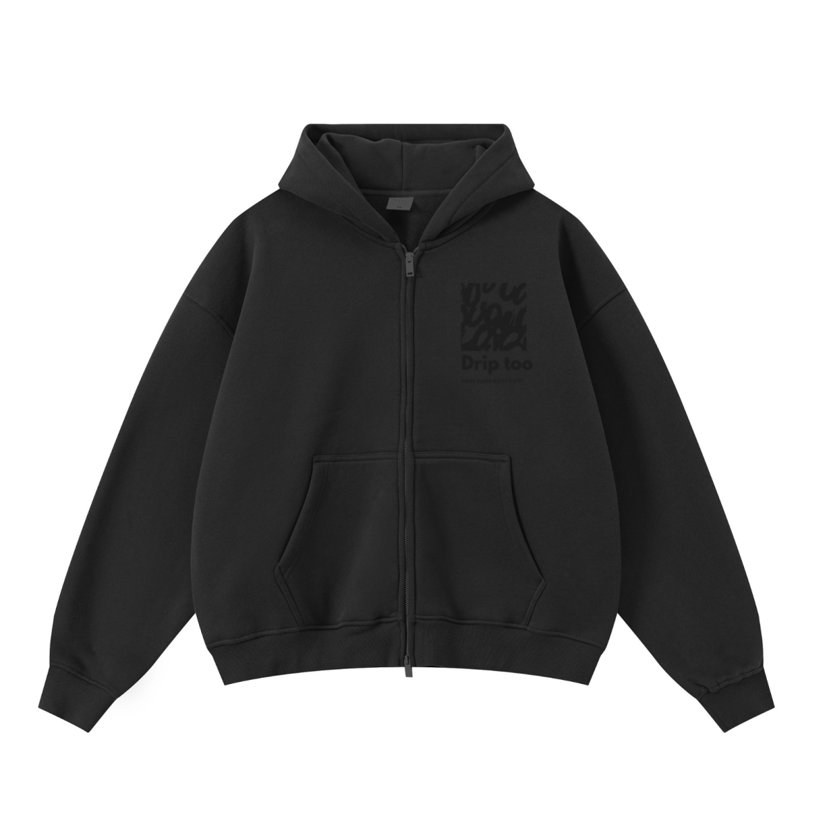 345GSM Unisex Boxy-Fit Double-Zip Hoodie Black