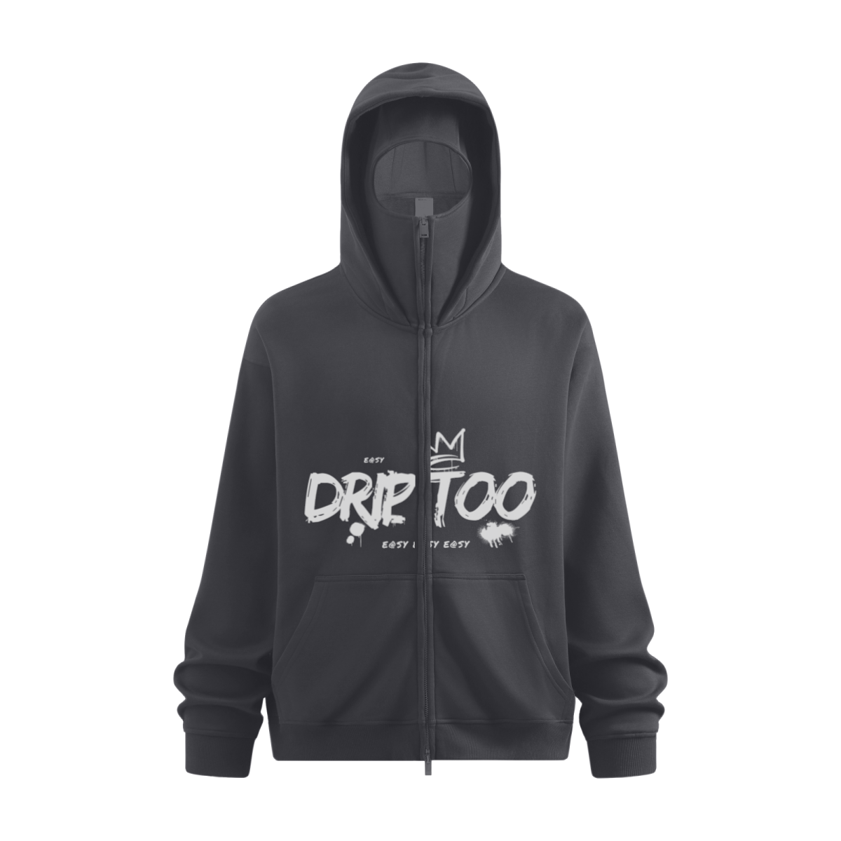 340GSM Men’s Trendy Fleece Zip-Up Windproof Face-Mask Hoodie Dark Grey