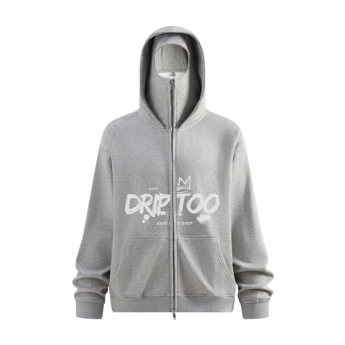 340GSM Men’s Trendy Fleece Zip-Up Windproof Face-Mask Hoodie Heathered Grey
