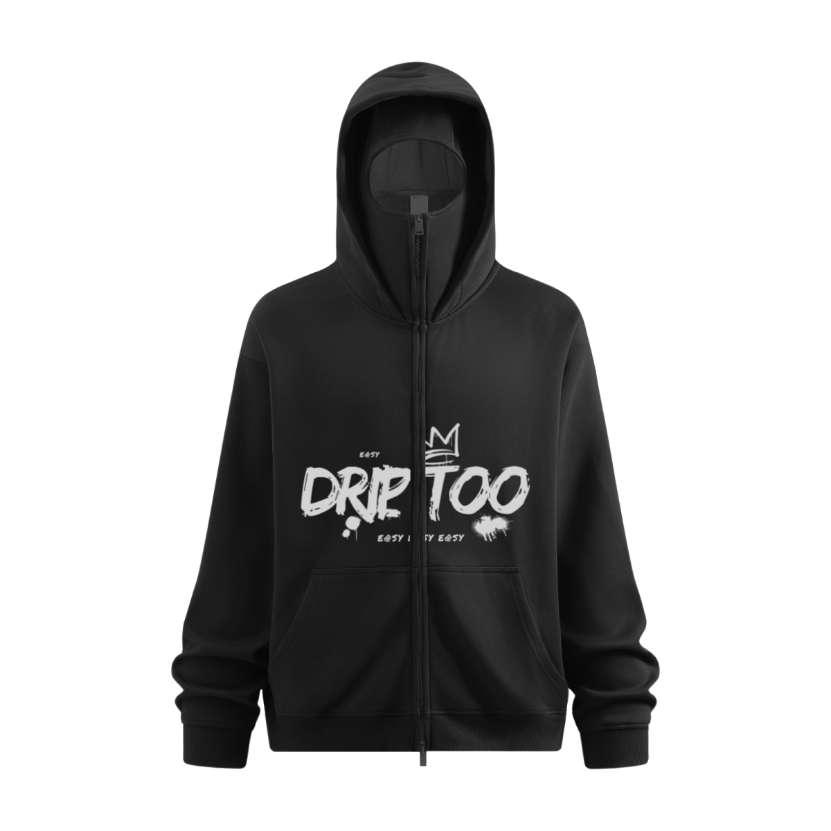 340GSM Men’s Trendy Fleece Zip-Up Windproof Face-Mask Hoodie Black