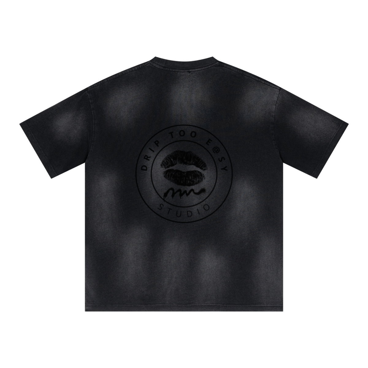 285GSM Monkey Wash PP-Sprayed Ripped Pocket Unisex T-shirt Snowflake Black