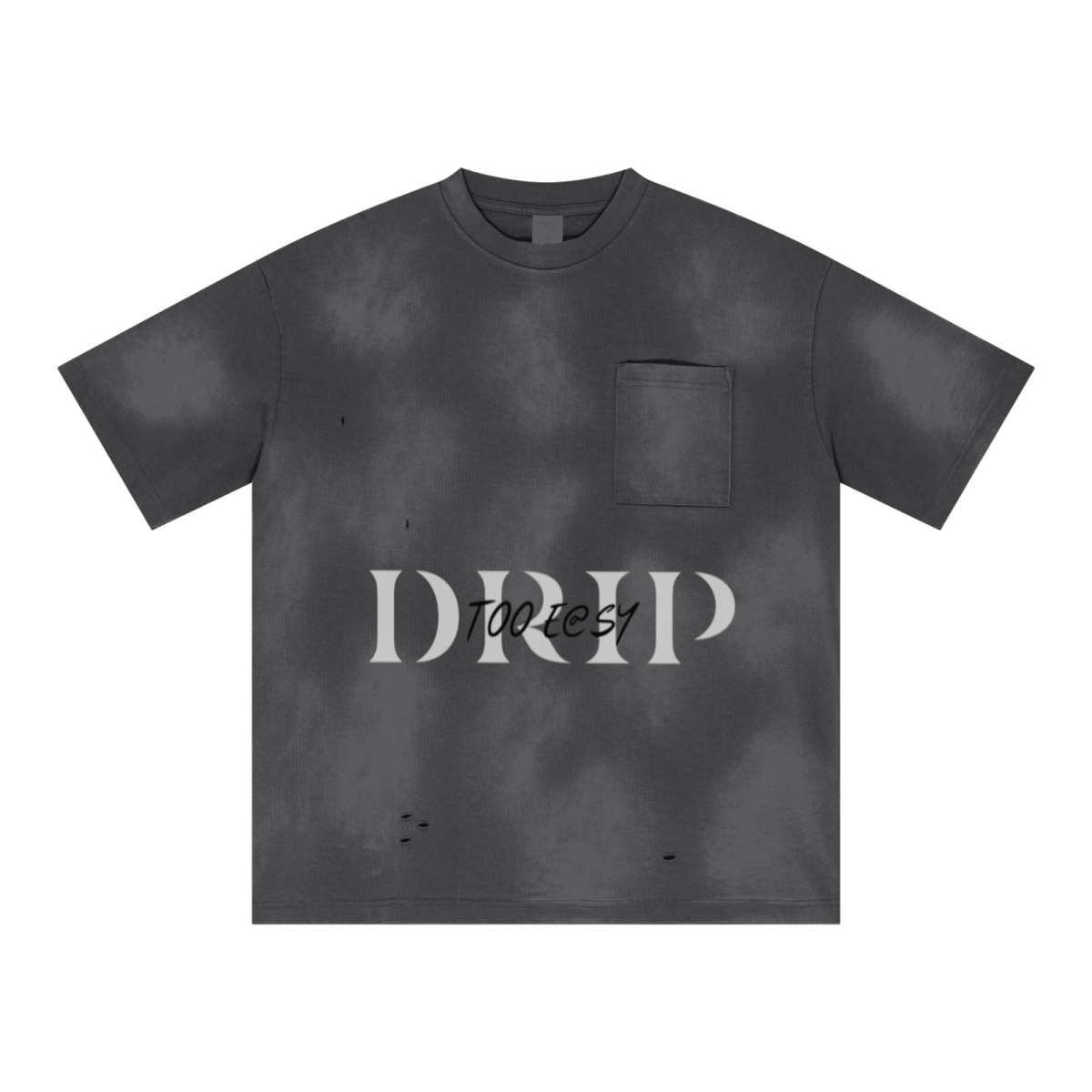 285GSM Monkey Wash PP-Sprayed Ripped Pocket Unisex T-shirt Dark Gray