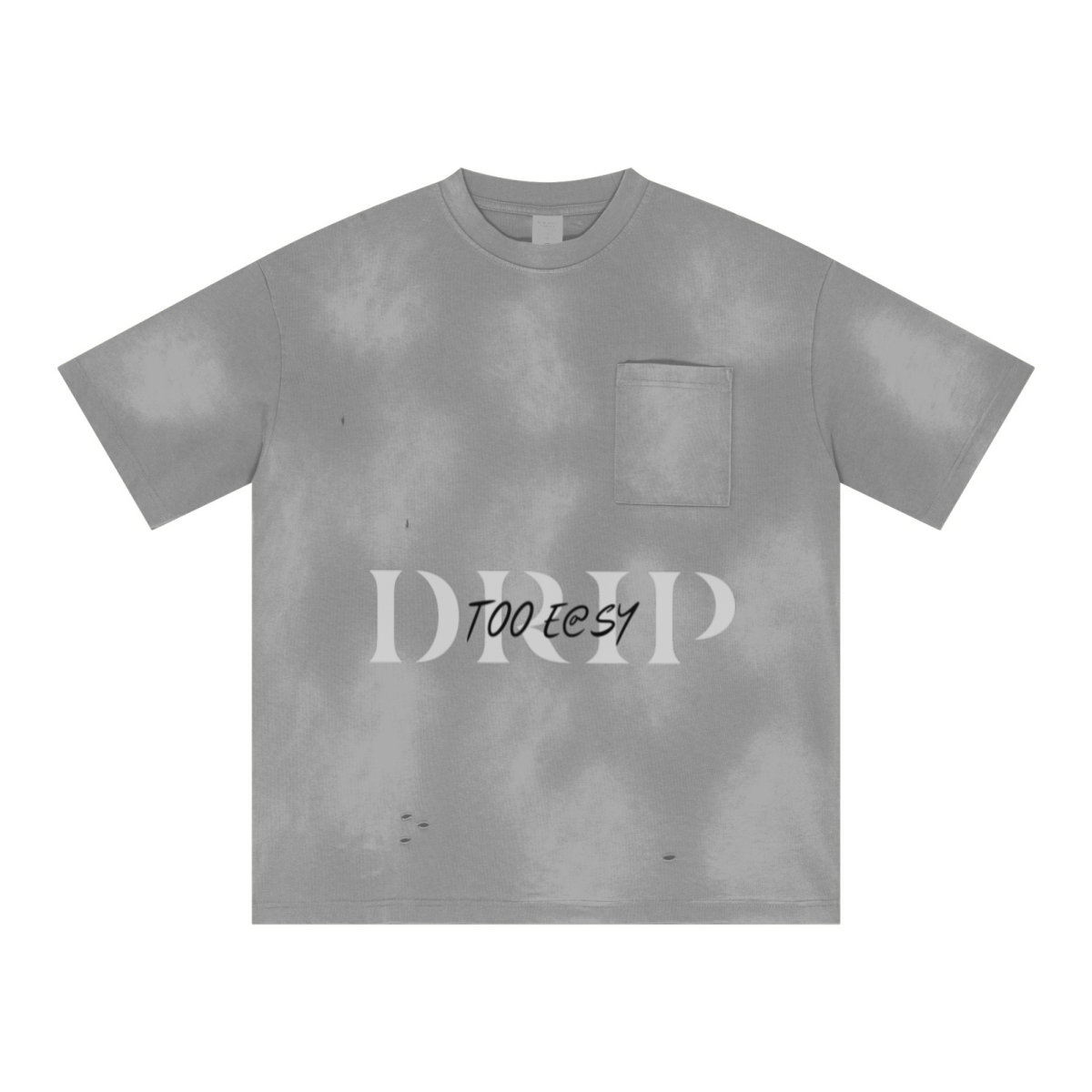 285GSM Monkey Wash PP-Sprayed Ripped Pocket Unisex T-shirt Mid Gray