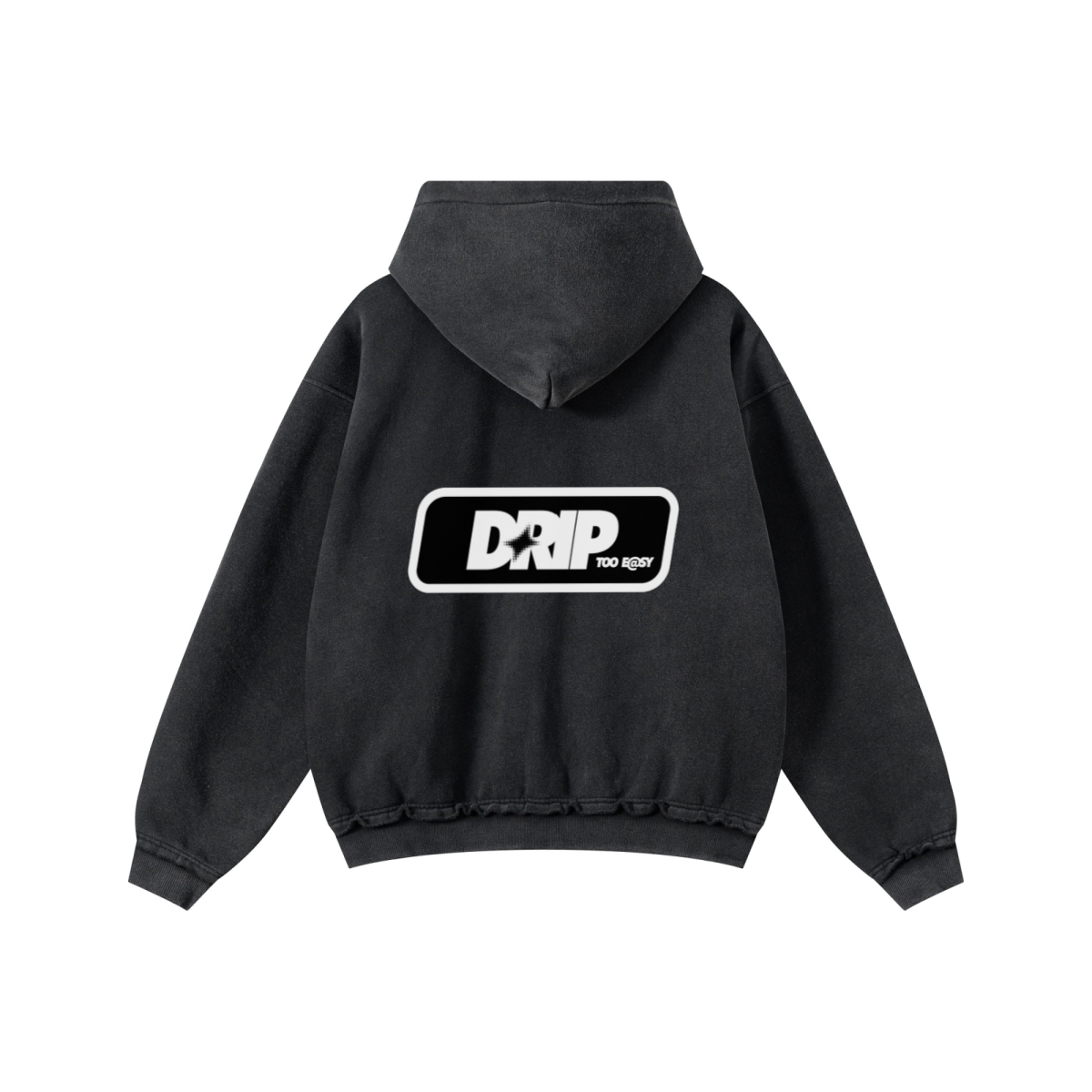 400GSM Men’s Distressed Snow-Wash Raw-Edge Zip-Up Hoodie Black
