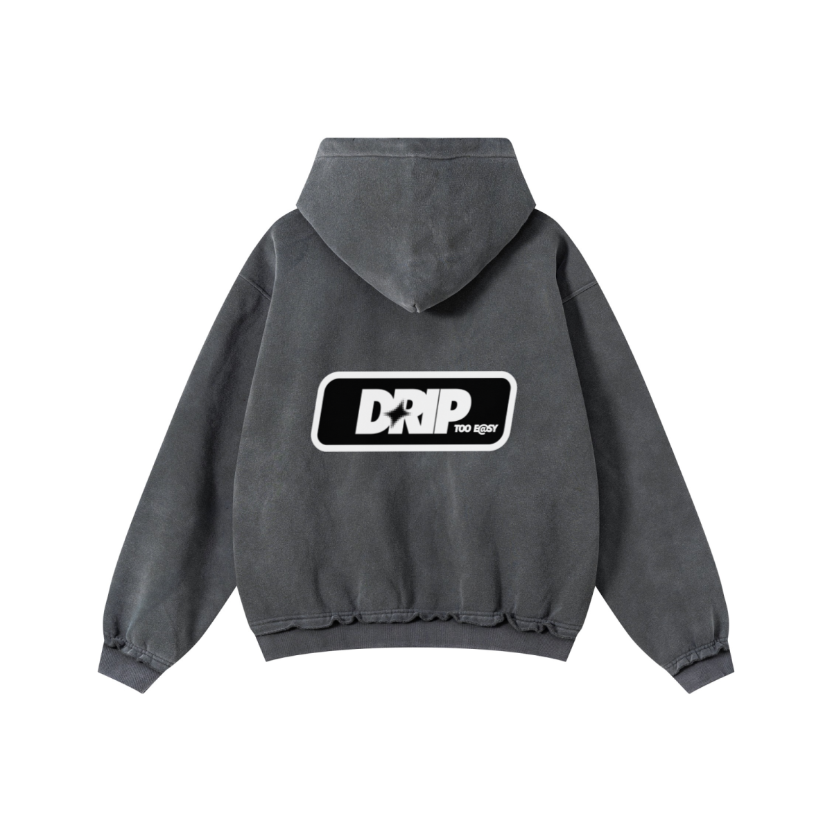 400GSM Men’s Distressed Snow-Wash Raw-Edge Zip-Up Hoodie Dark gray