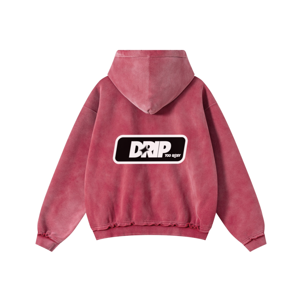 400GSM Men’s Distressed Snow-Wash Raw-Edge Zip-Up Hoodie Red