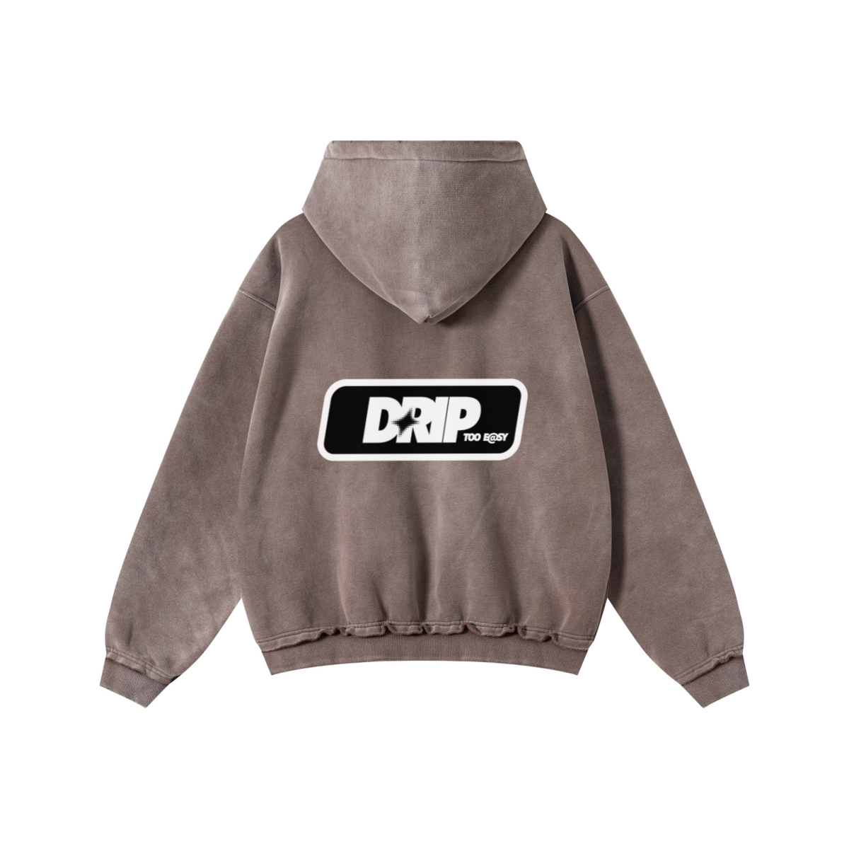 400GSM Men’s Distressed Snow-Wash Raw-Edge Zip-Up Hoodie Dark brown