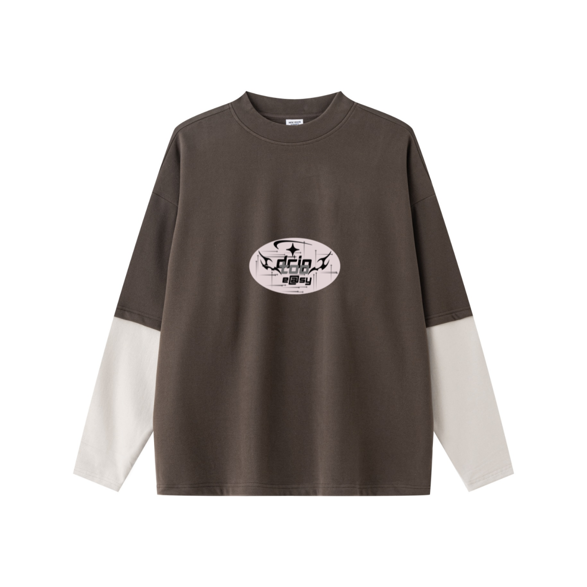 320GSM Unisex Faux Layered Solid Color Base Layer Long-Sleeve Coffee/Grey Apricot