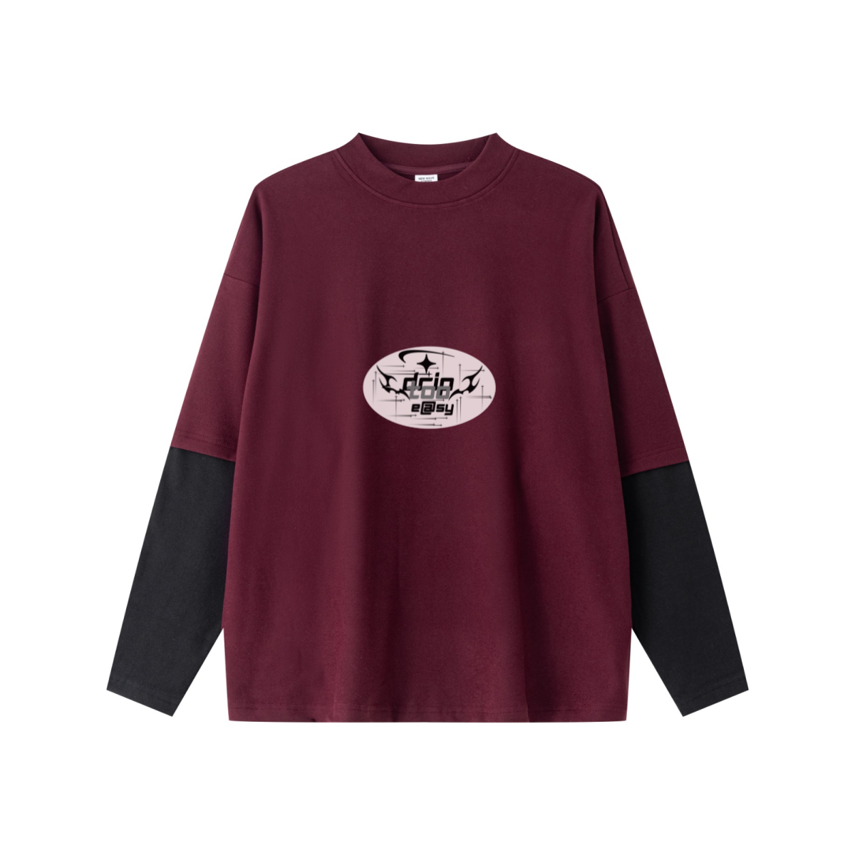 320GSM Unisex Faux Layered Solid Color Base Layer Long-Sleeve Dark Red/Black