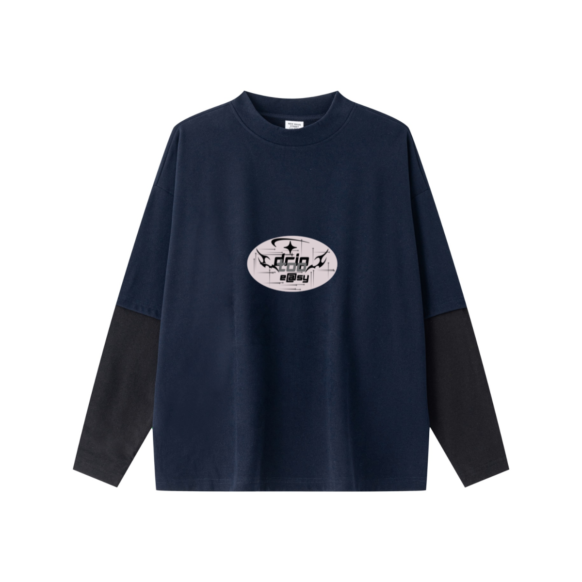320GSM Unisex Faux Layered Solid Color Base Layer Long-Sleeve Navy Blue/Black