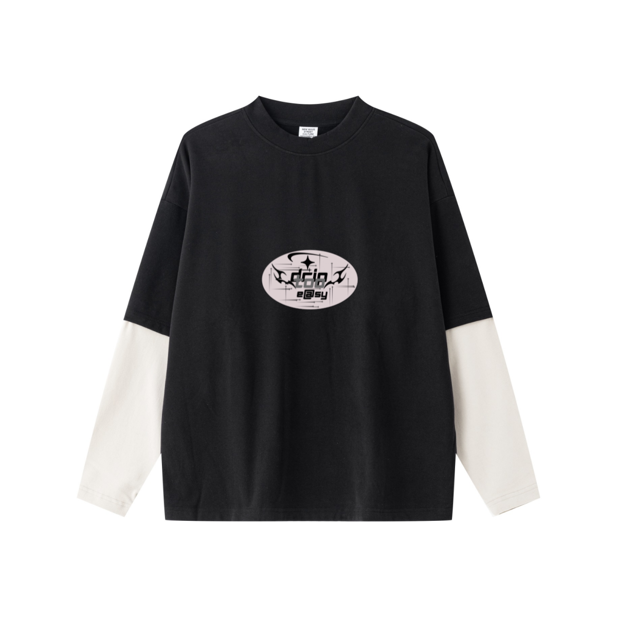 320GSM Unisex Faux Layered Solid Color Base Layer Long-Sleeve Black/Grey Apricot