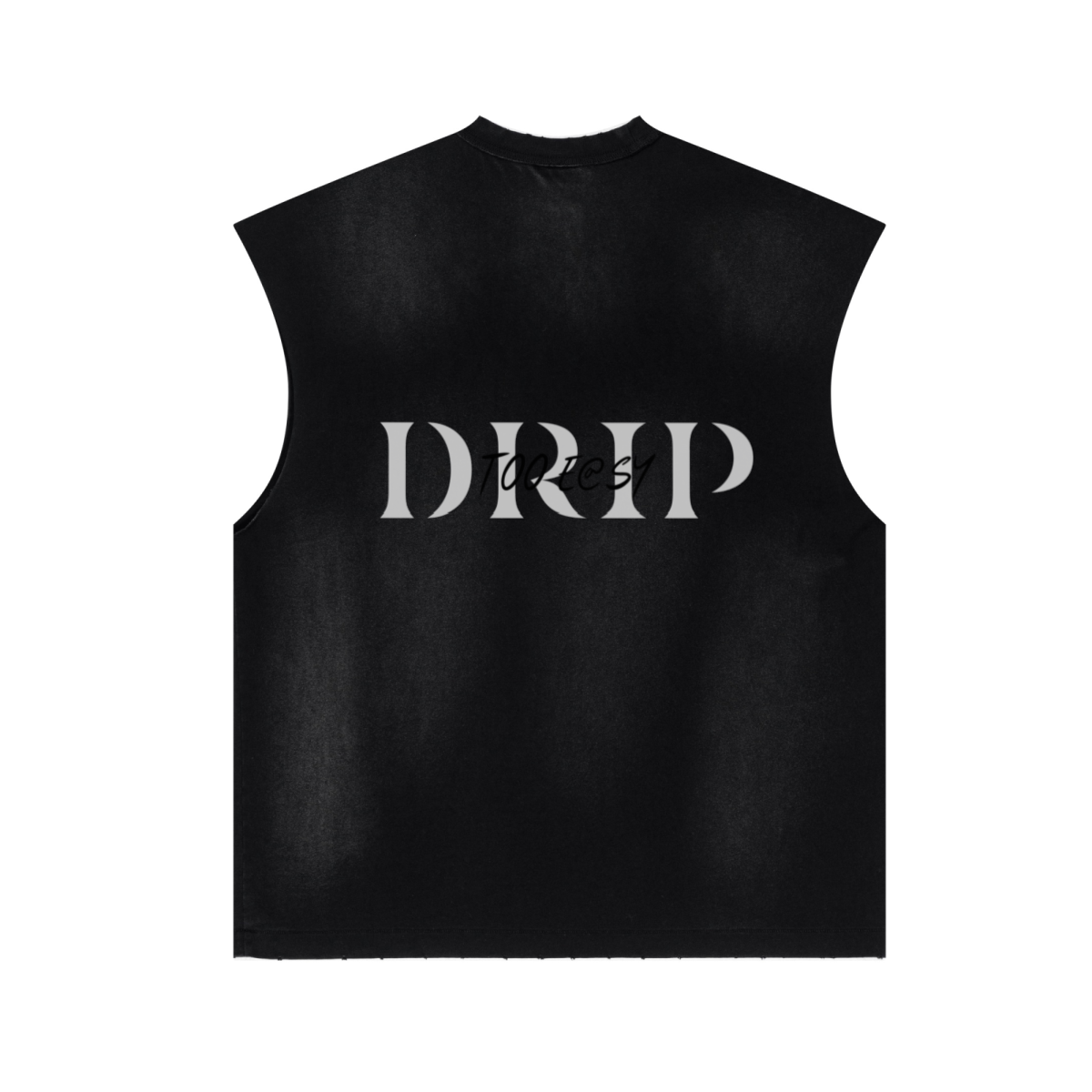 285GSM Unisex Monkey-Wash PP Spray Distressed Tank Top Vintage Black