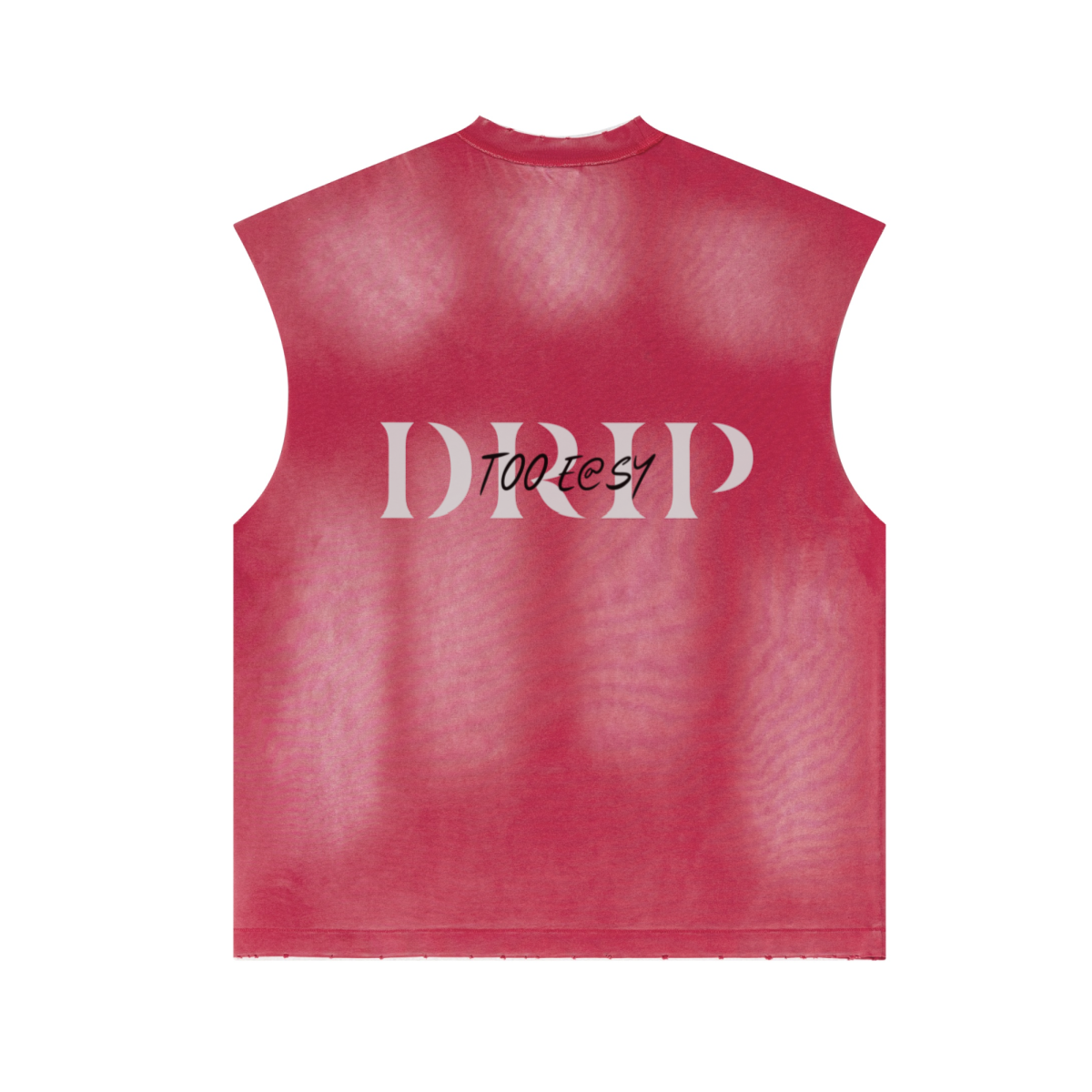 285GSM Unisex Monkey-Wash PP Spray Distressed Tank Top Vintage Red