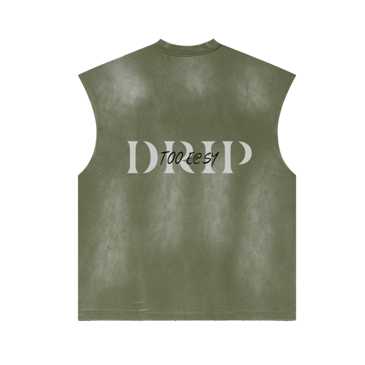 285GSM Unisex Monkey-Wash PP Spray Distressed Tank Top Vintage Military Green