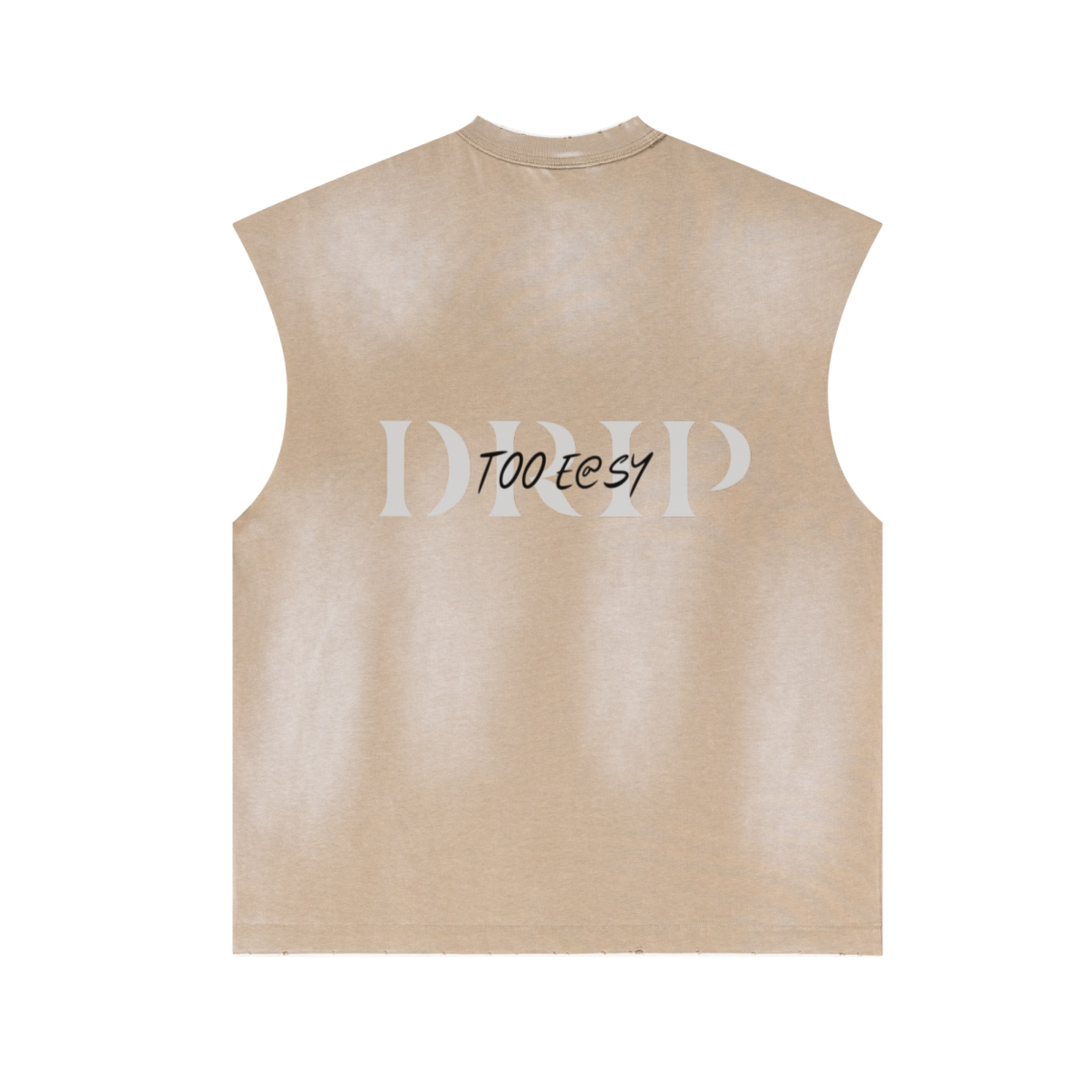 285GSM Unisex Monkey-Wash PP Spray Distressed Tank Top Vintage Khaki
