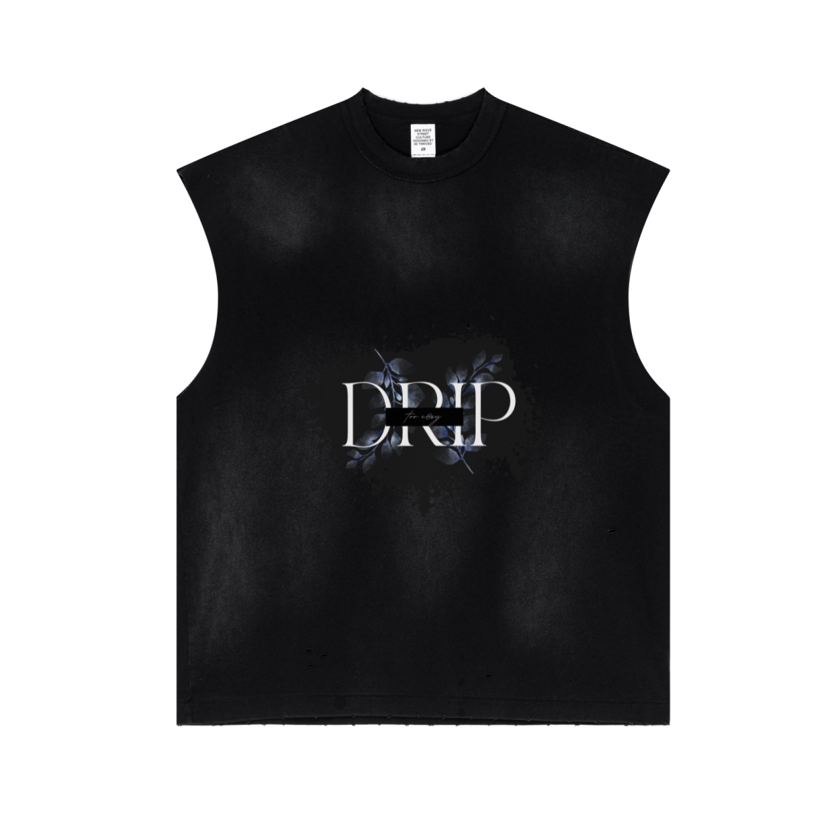285GSM Unisex Monkey-Wash PP Spray Distressed Tank Top Vintage Black