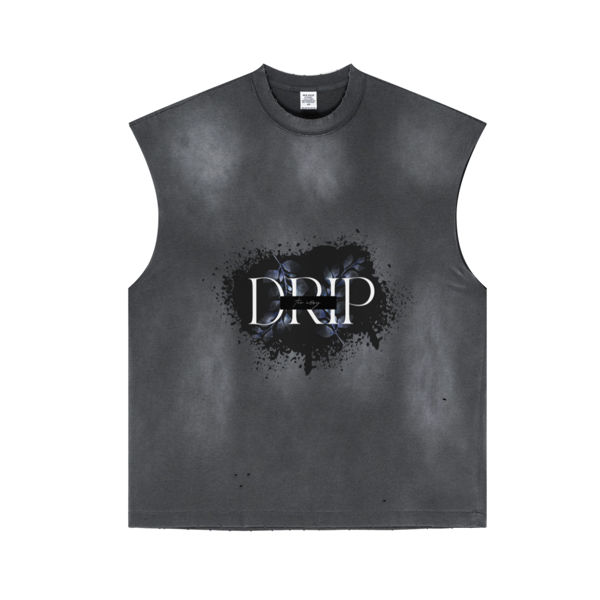 285GSM Unisex Monkey-Wash PP Spray Distressed Tank Top 	Vintage Dark Grey