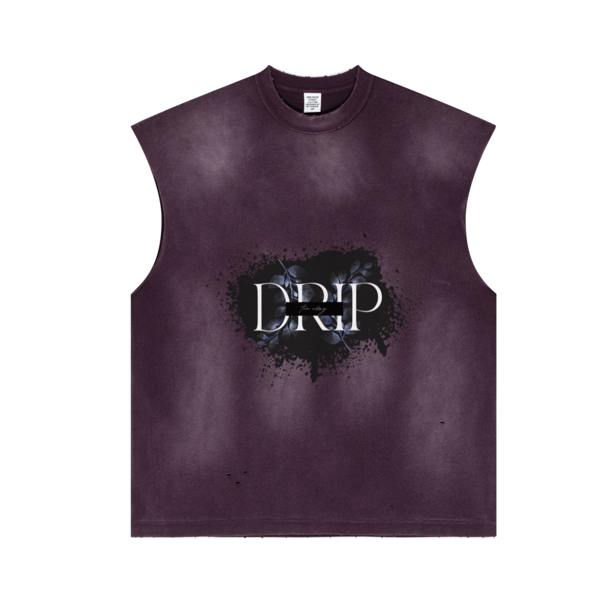 285GSM Unisex Monkey-Wash PP Spray Distressed Tank Top 	Vintage Purple