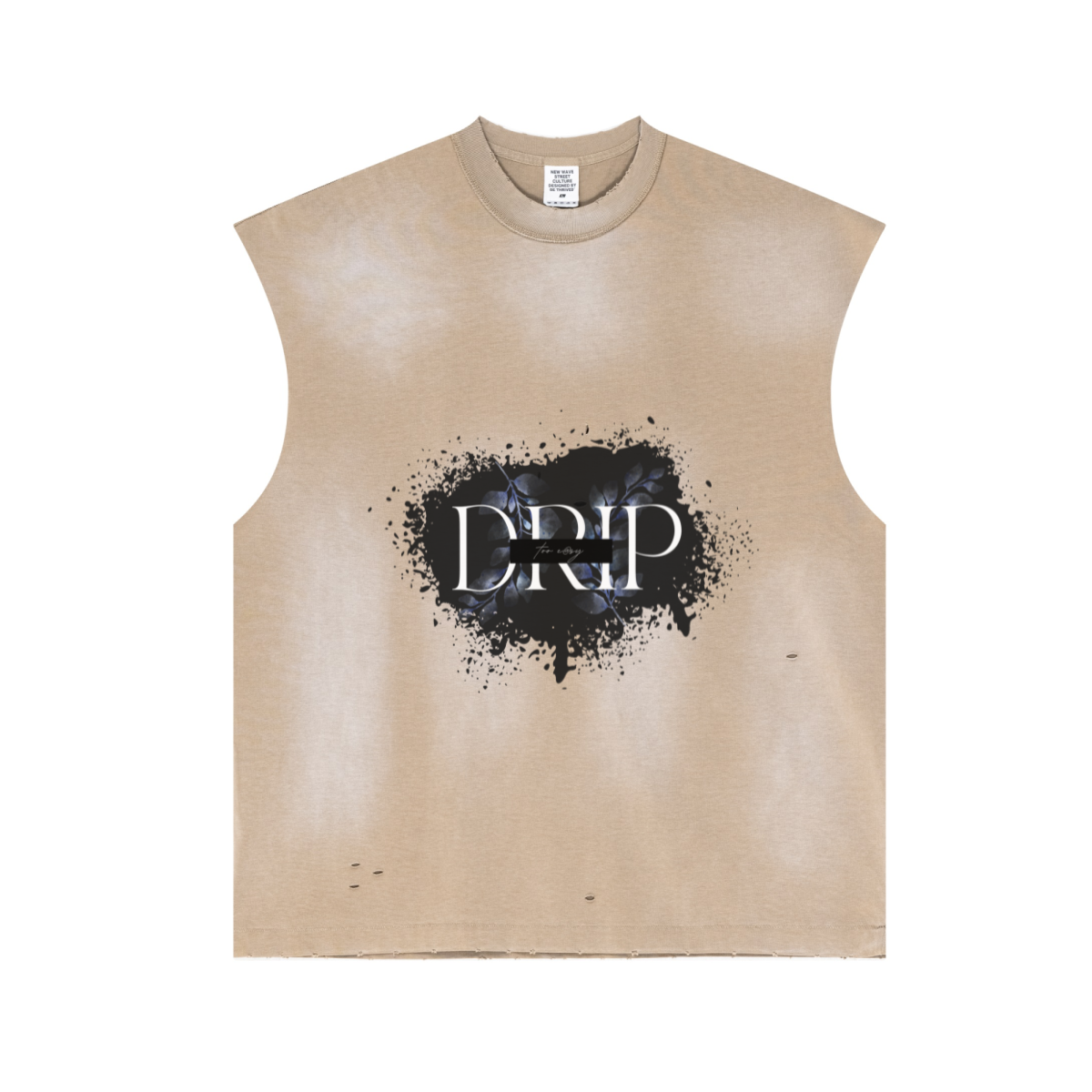 285GSM Unisex Monkey-Wash PP Spray Distressed Tank Top Vintage Khaki