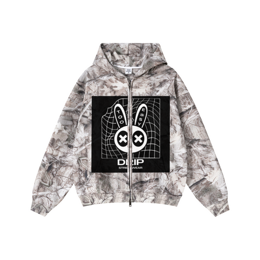 340GSM Unisex Heat Transfer Desert Camouflage Zip-Up Hoodie 	Branch Camouflage